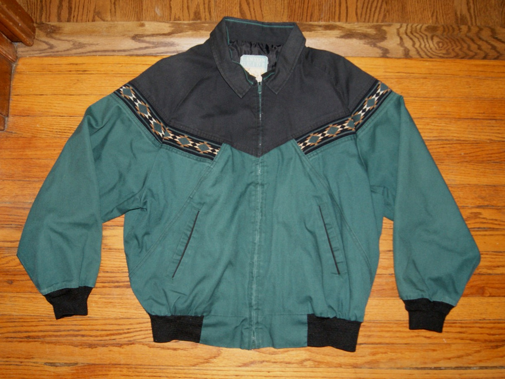 Vintage 90s Canyon Guide Outfitters Green Canvas Aztec Bomber Jacket Mens XL USA